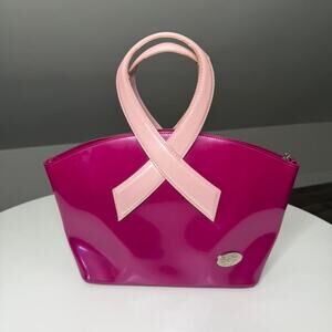 Beijo Luxe Pink Ribbon Patent Tote Bag Breast Cancer Awareness Y2K Glossy